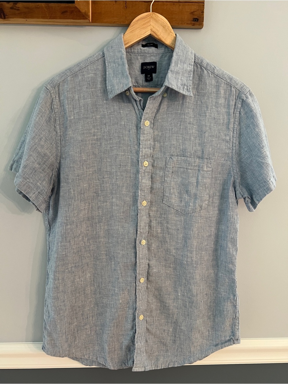 J.Crew Slim Fit Linen Cotton Button Up Shirt Blue Short Sleeve Medium